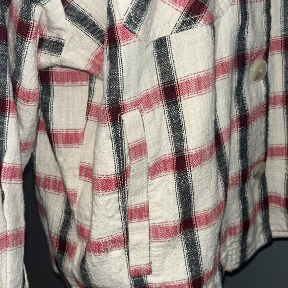 ZARA Plaid Oversized Italian Fabric Shacket Shirt Jacket - Cream Red & Black  XS - Picture 9 of 15